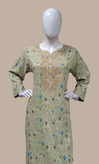 Light Olive Printed Kurti Top