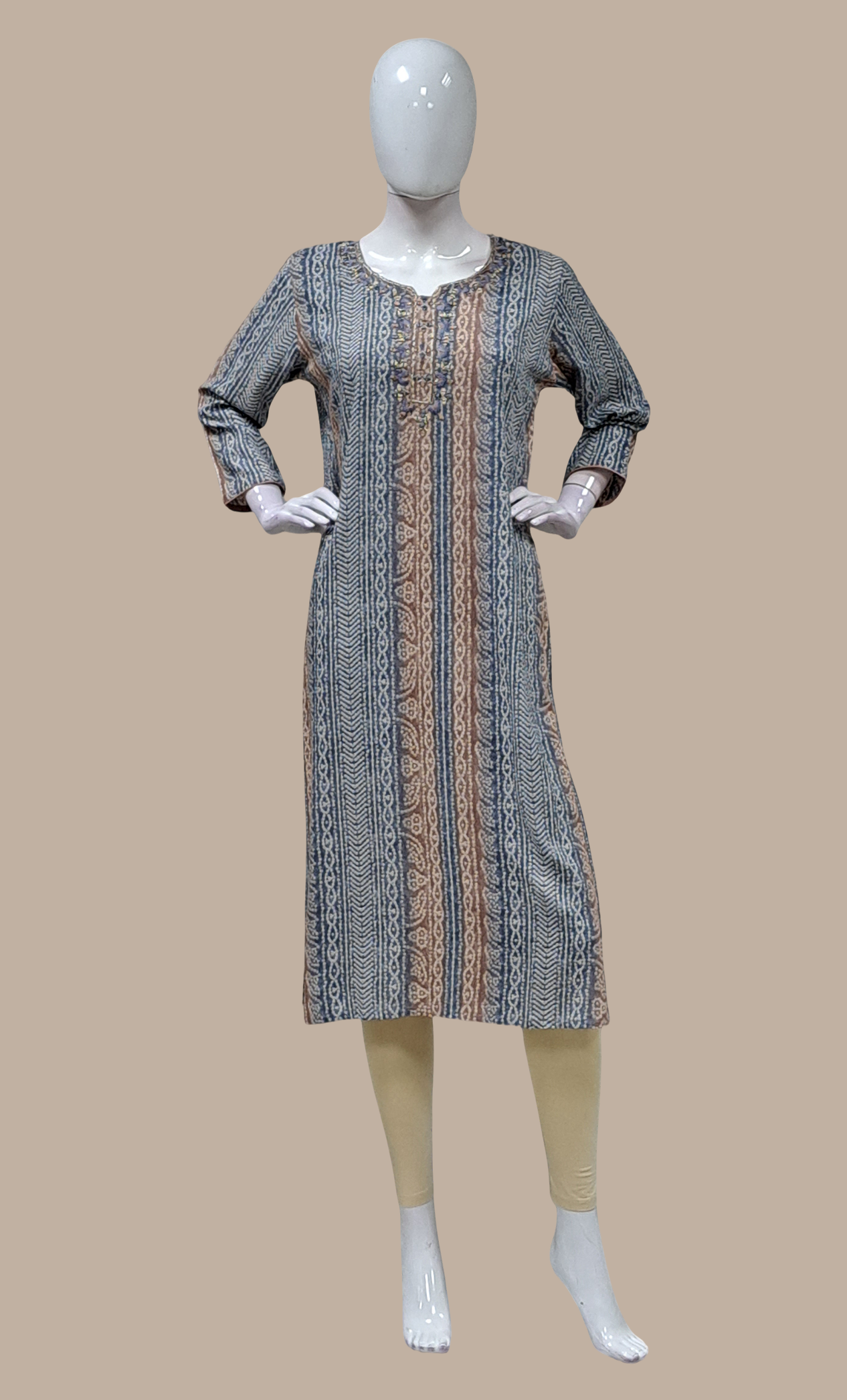 Grey Bandhani Printed Kurti Top