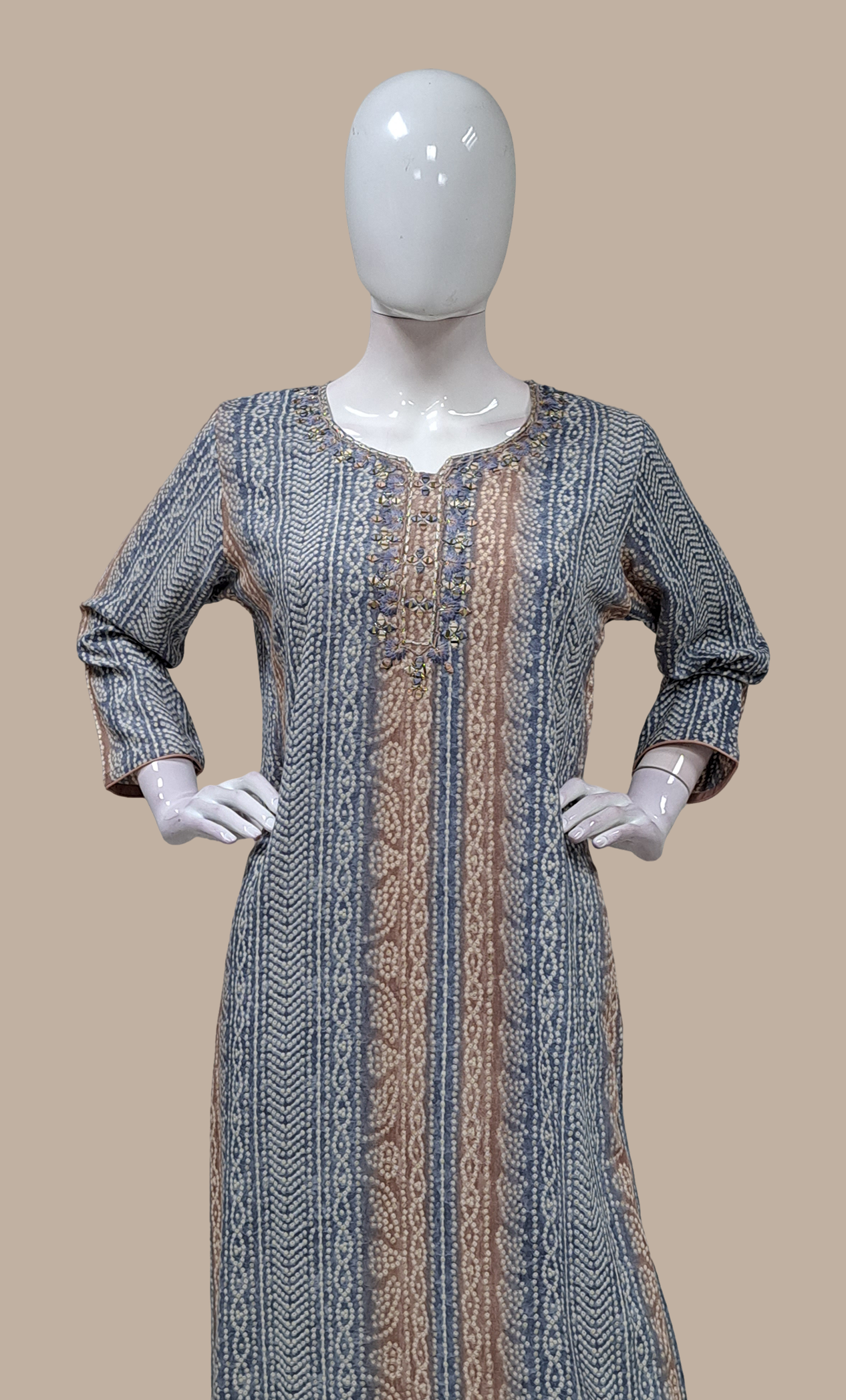 Grey Bandhani Printed Kurti Top