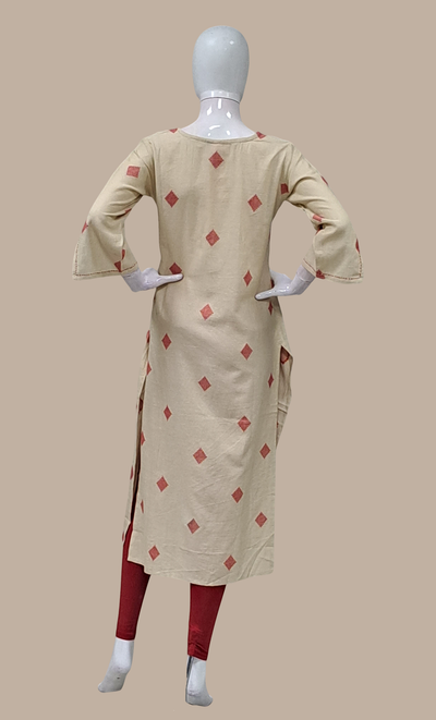 Beige Embroidered Kurti Top