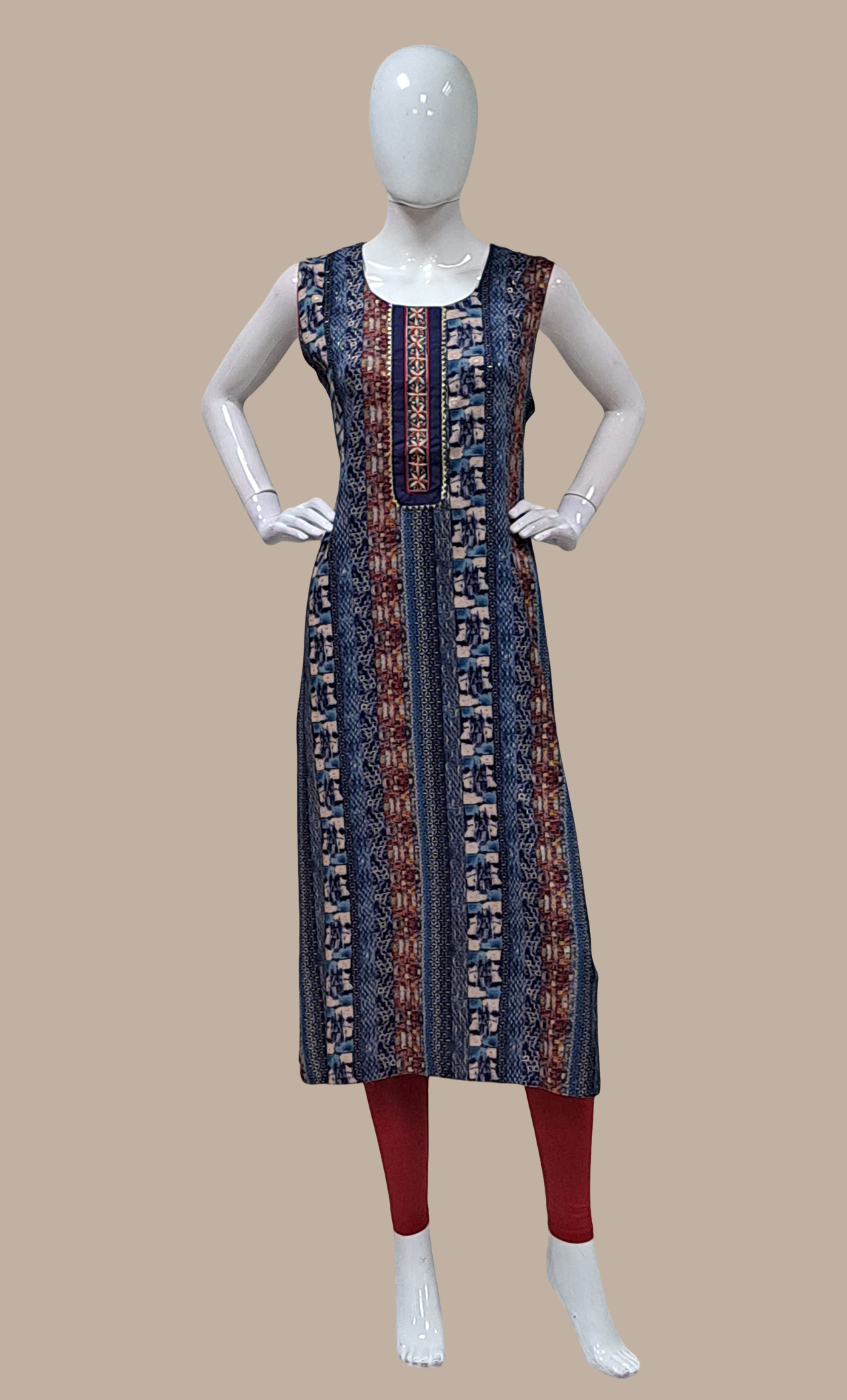 Navy Printed Kurti Top