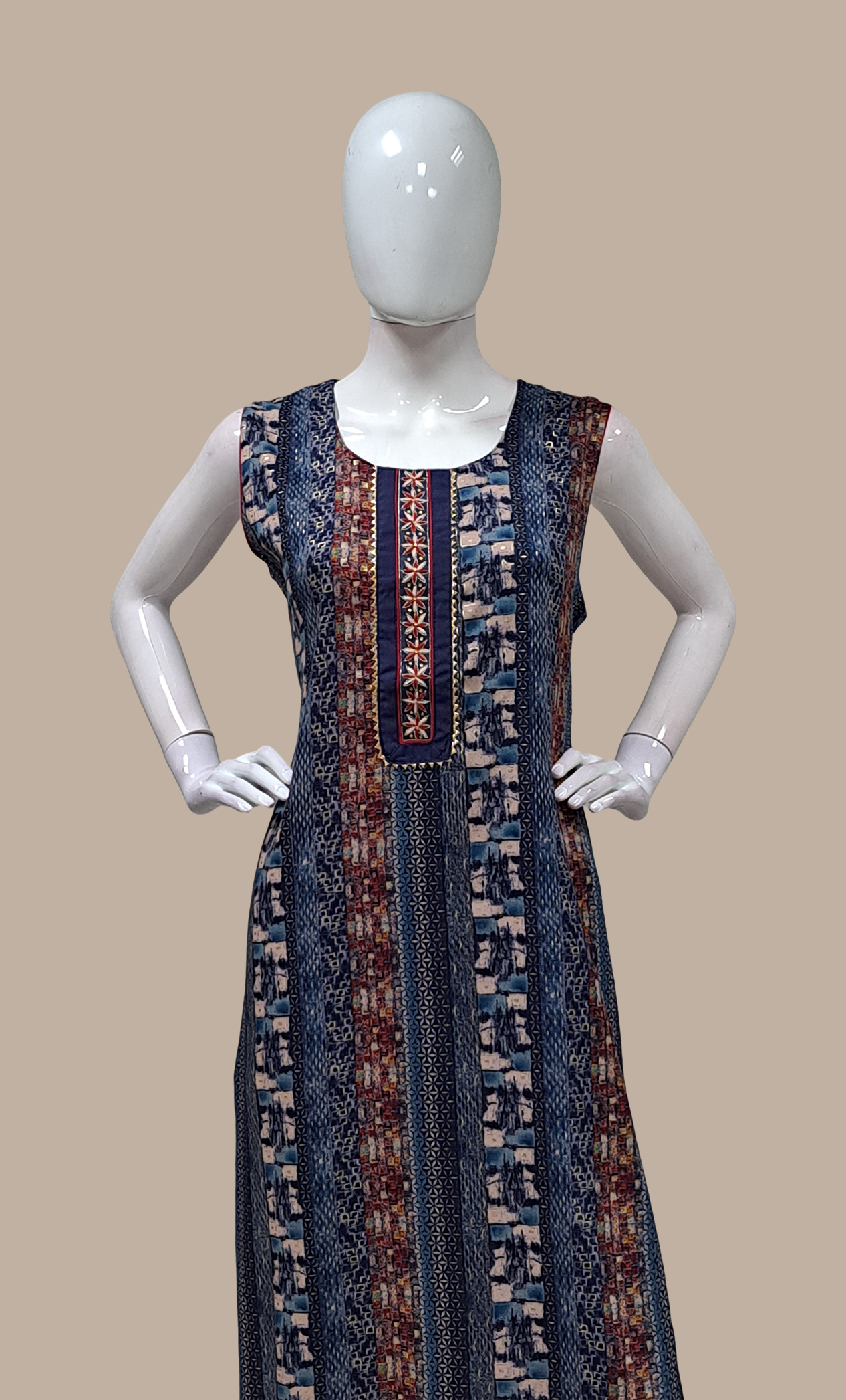 Navy Printed Kurti Top