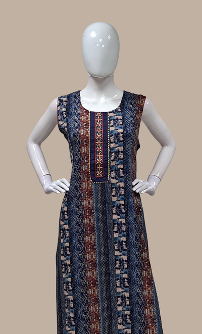 Navy Printed Kurti Top