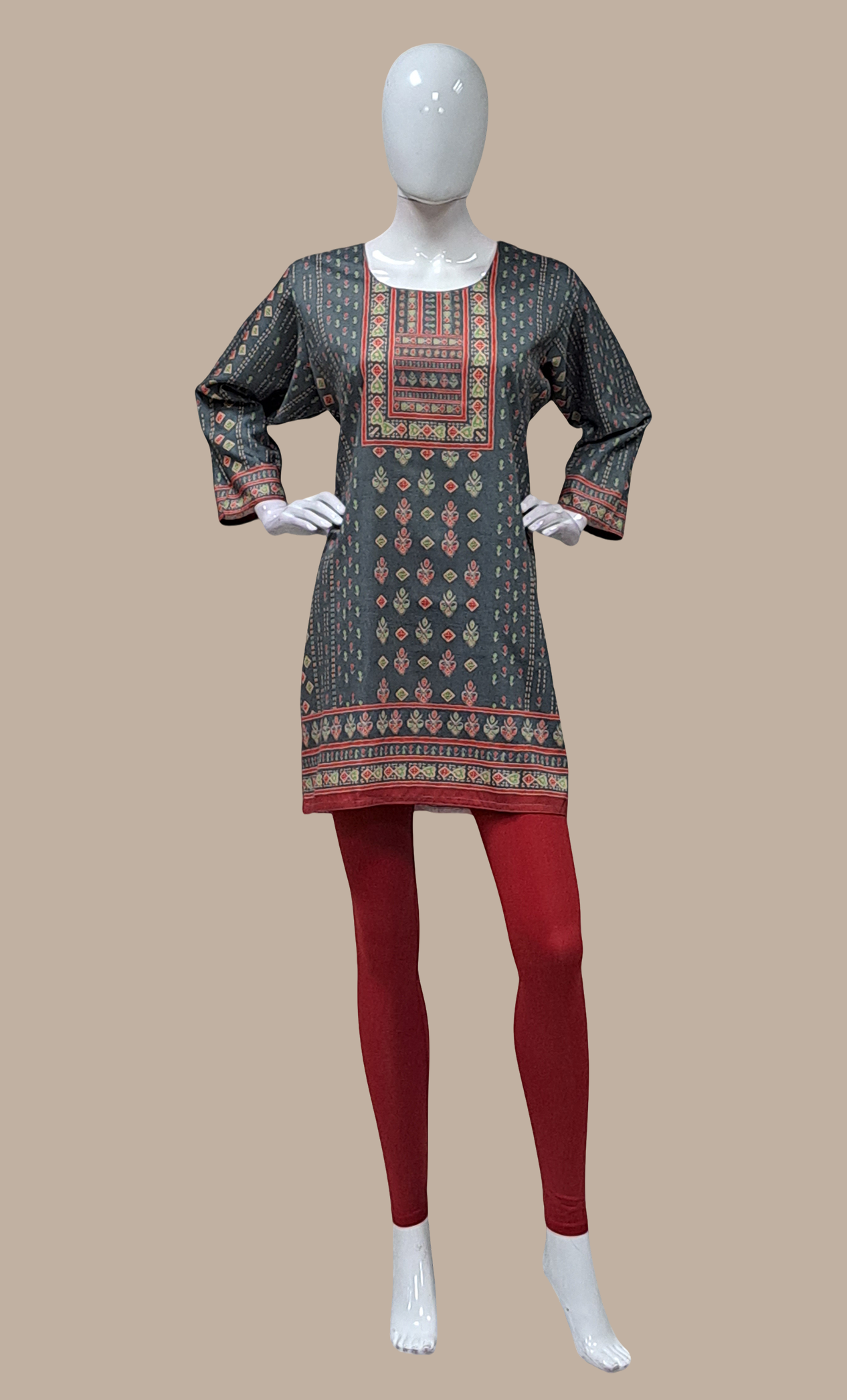 Deep Grey Printed Kurti Top