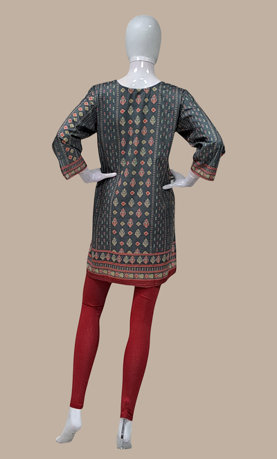 Deep Grey Printed Kurti Top