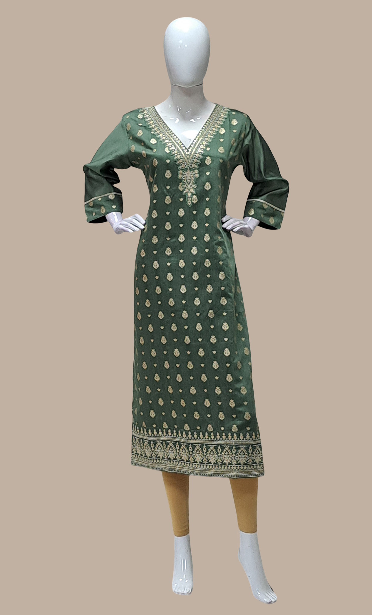 Dark Green Embroidered Kurti Top