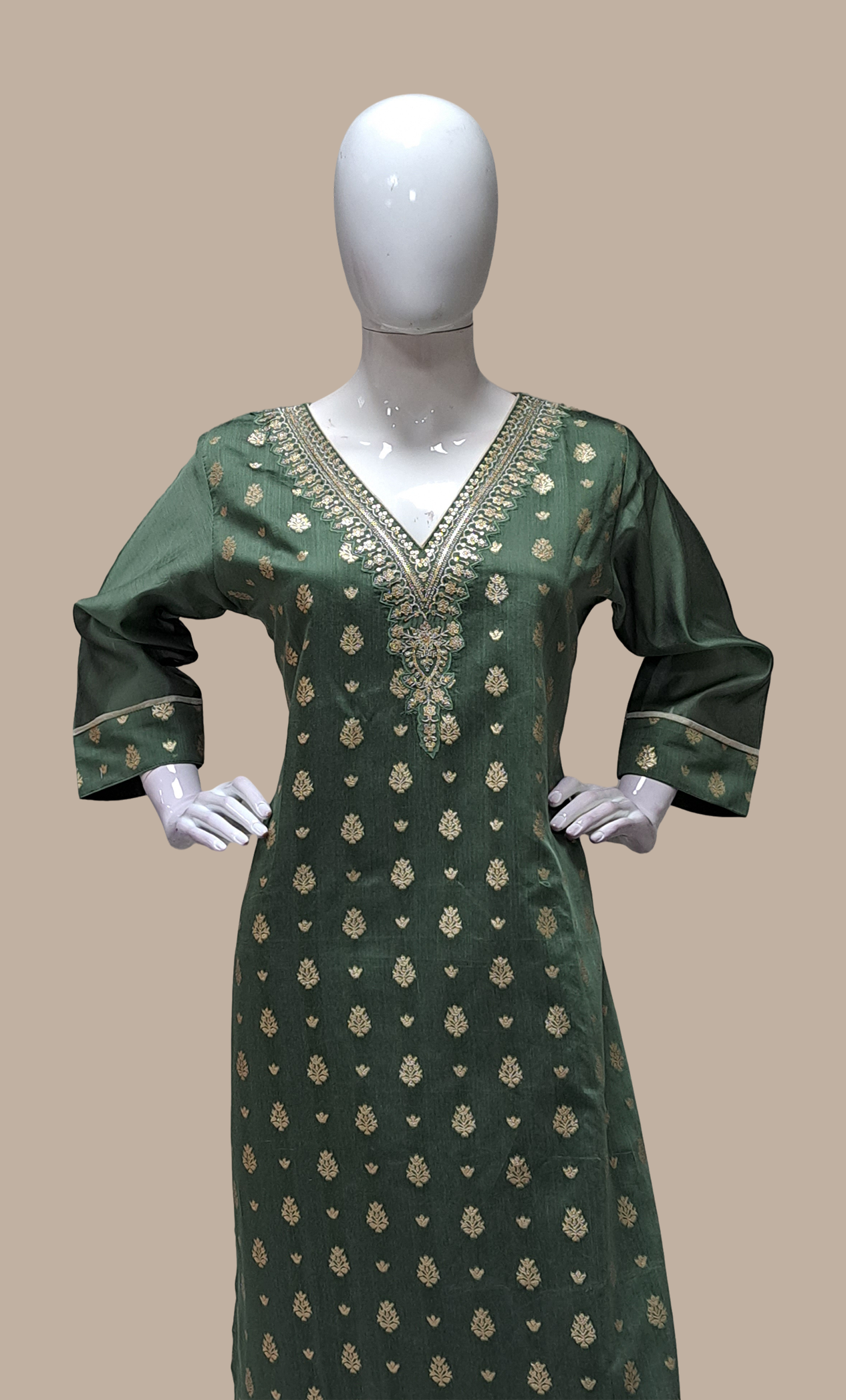 Dark Green Embroidered Kurti Top