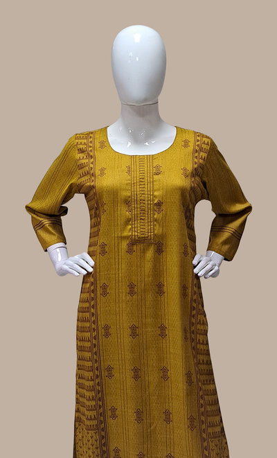 Dark Mustard Embroidered Kurti Top