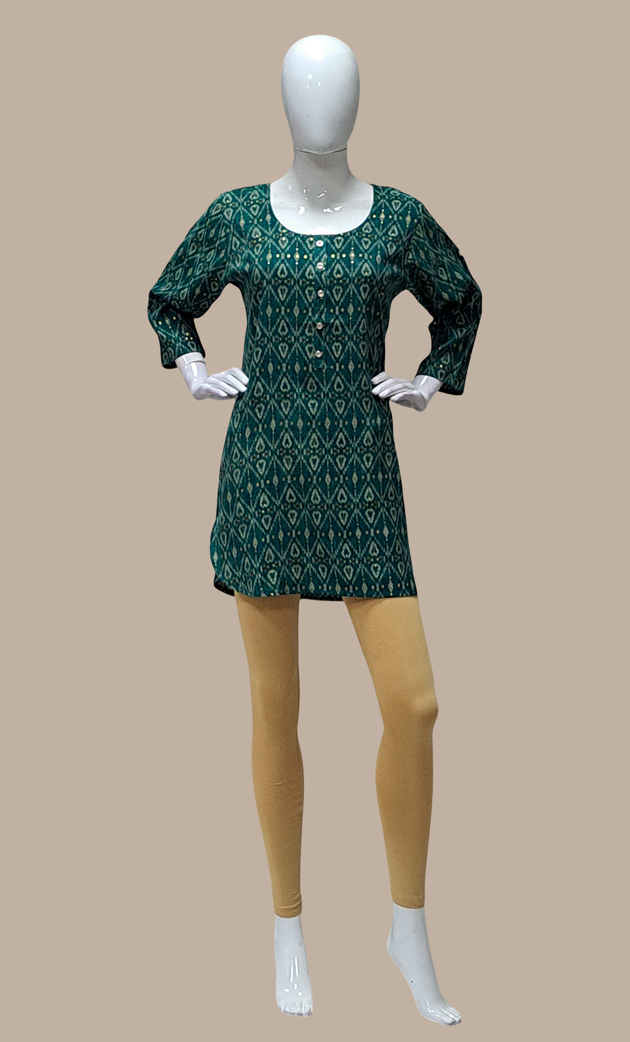 Deep Green Printed Kurti Top