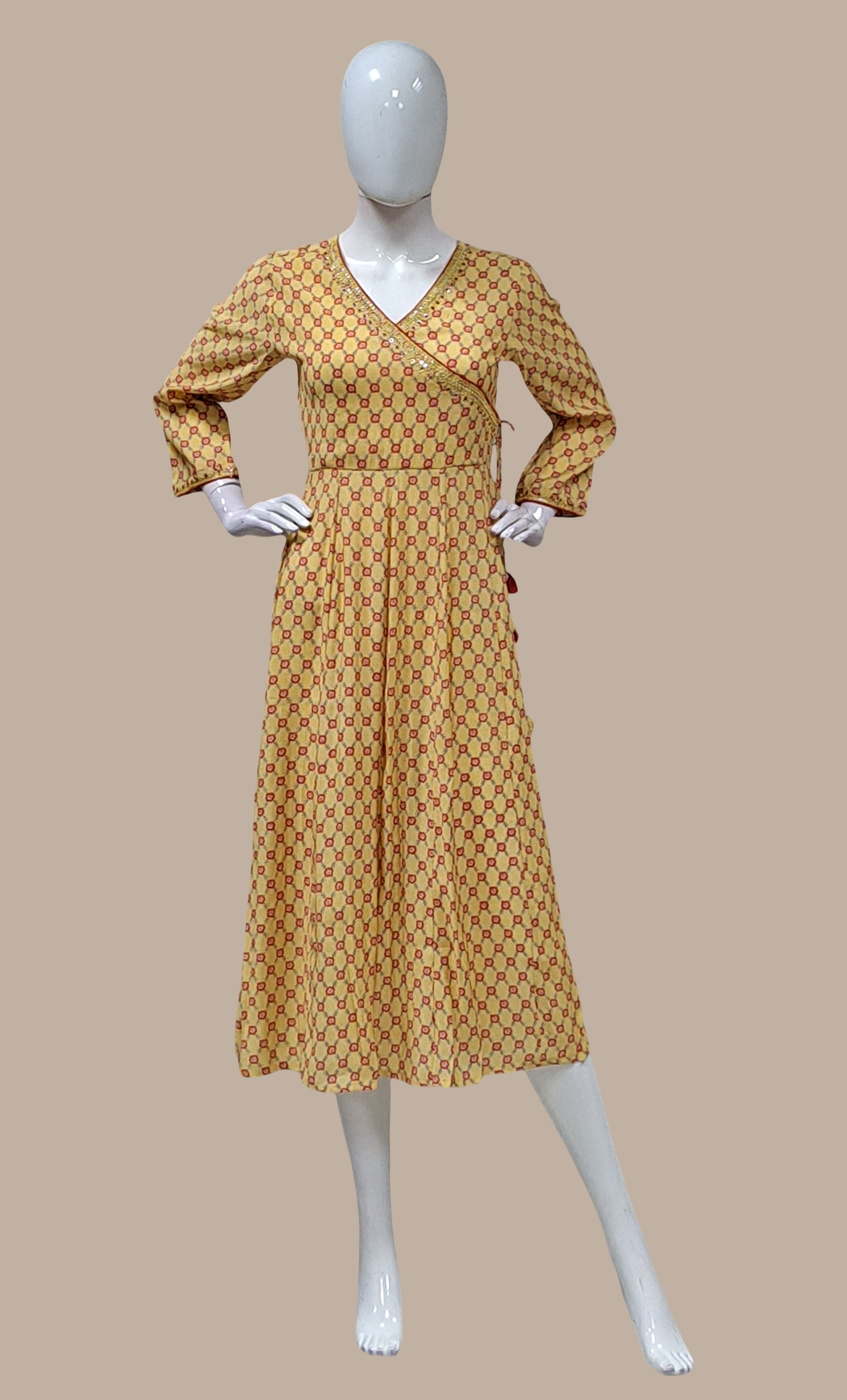 Light Mustard Printed Kurti Dress