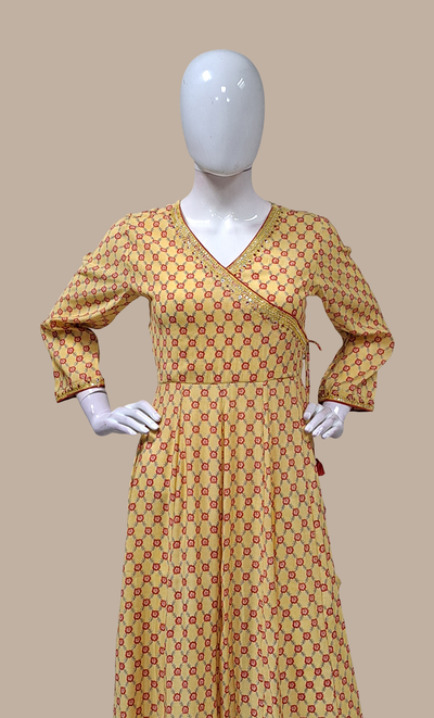 Light Mustard Printed Kurti Dress