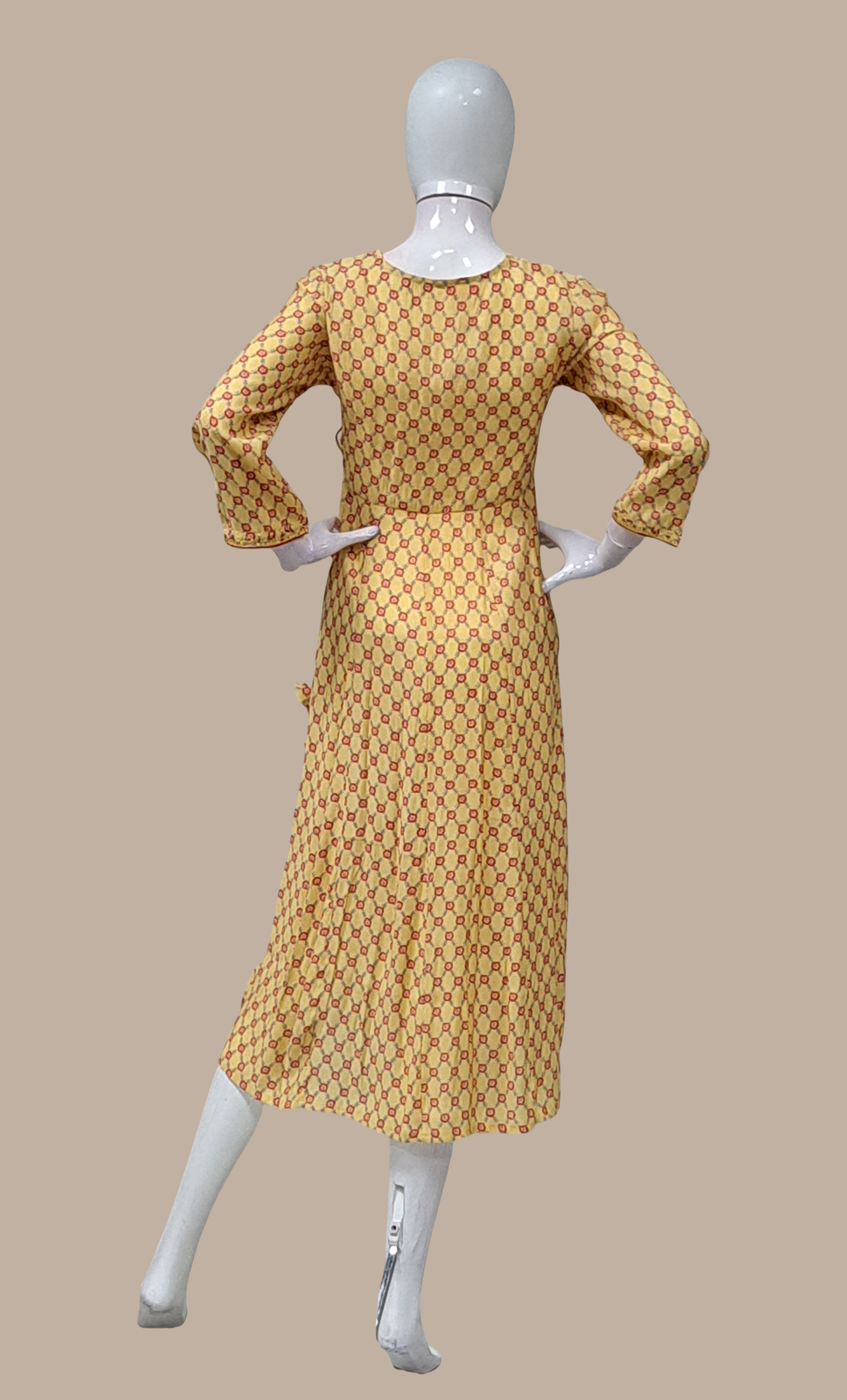 Light Mustard Printed Kurti Dress