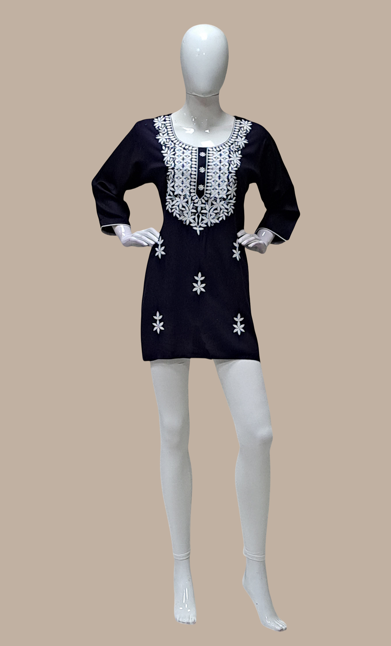 Navy Embroidered Kurti Top