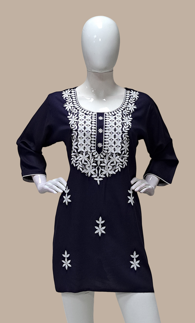 Navy Embroidered Kurti Top