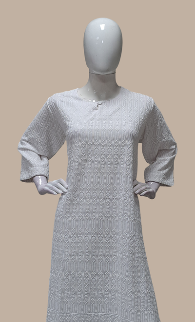 White Embroidered Kurti Top