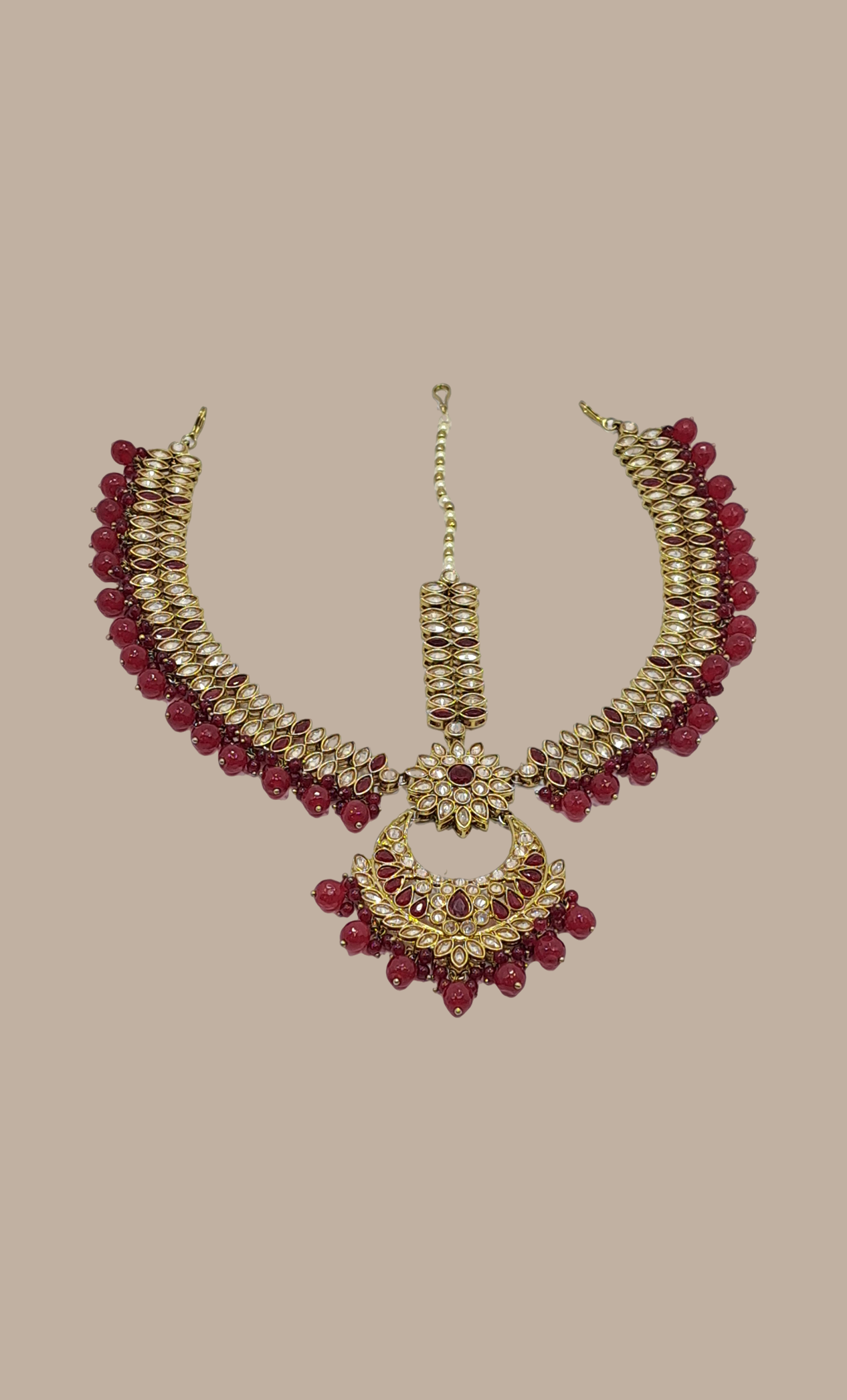 Deep Maroon Stone Work 3 Way Sirbandi