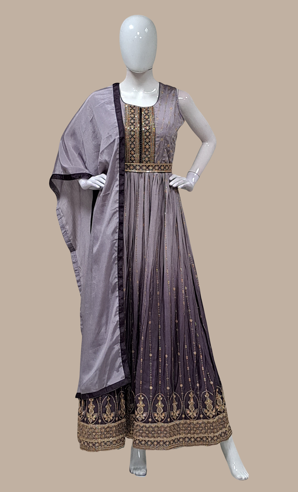 Mauve Embroidered Gown & Dupatta