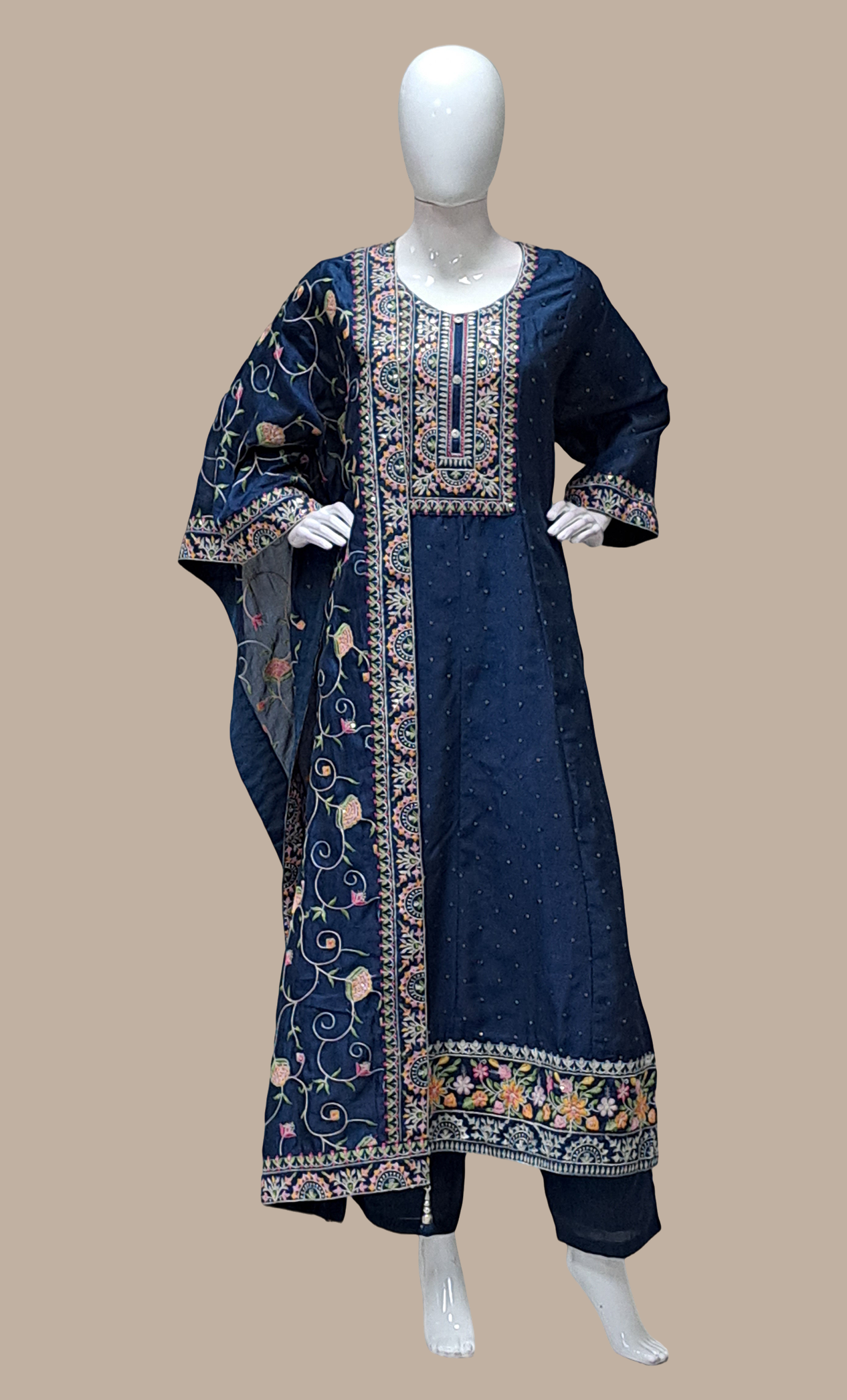 Deep Teal Embroidered Punjabi