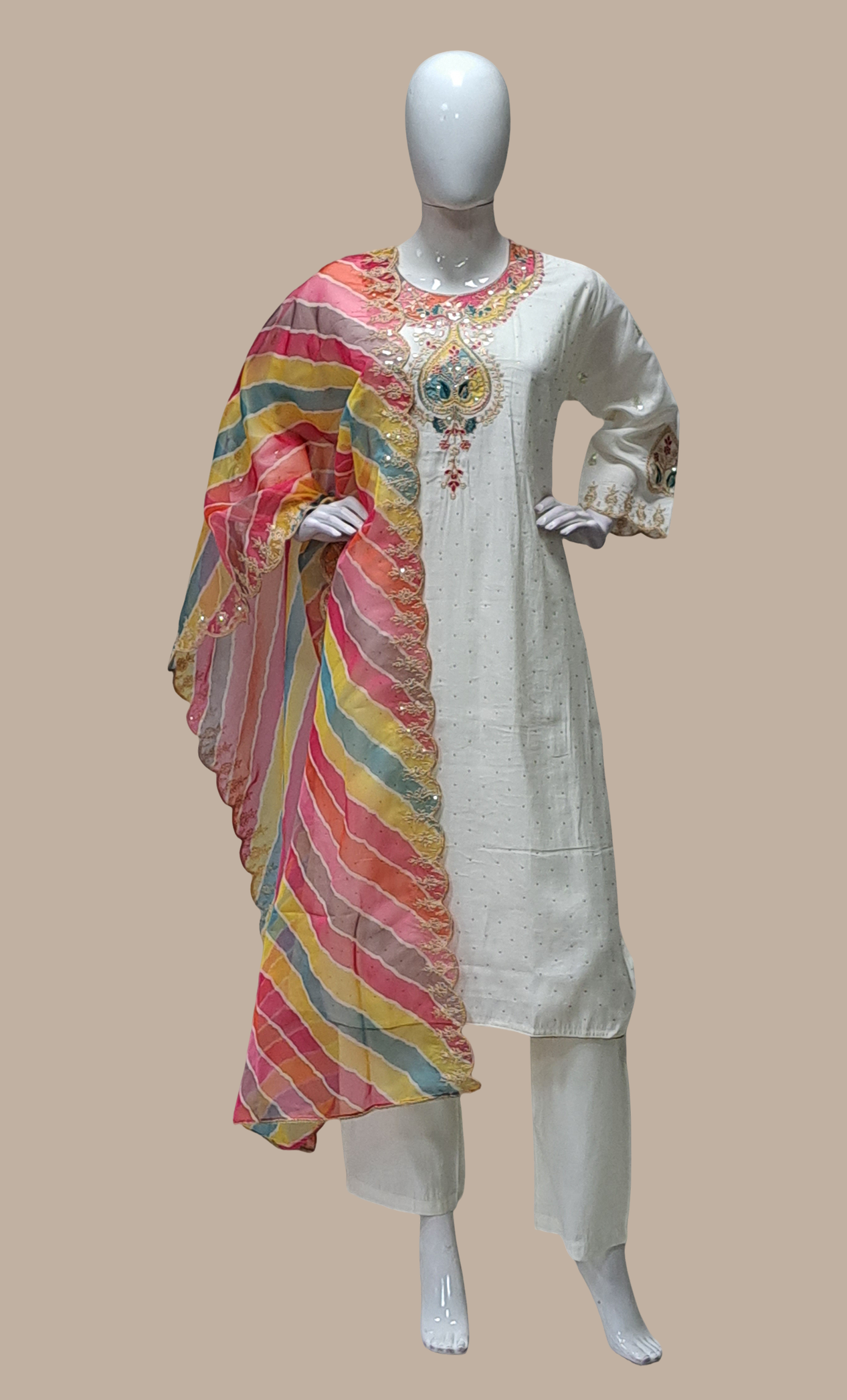 Cream Embroidered Punjabi