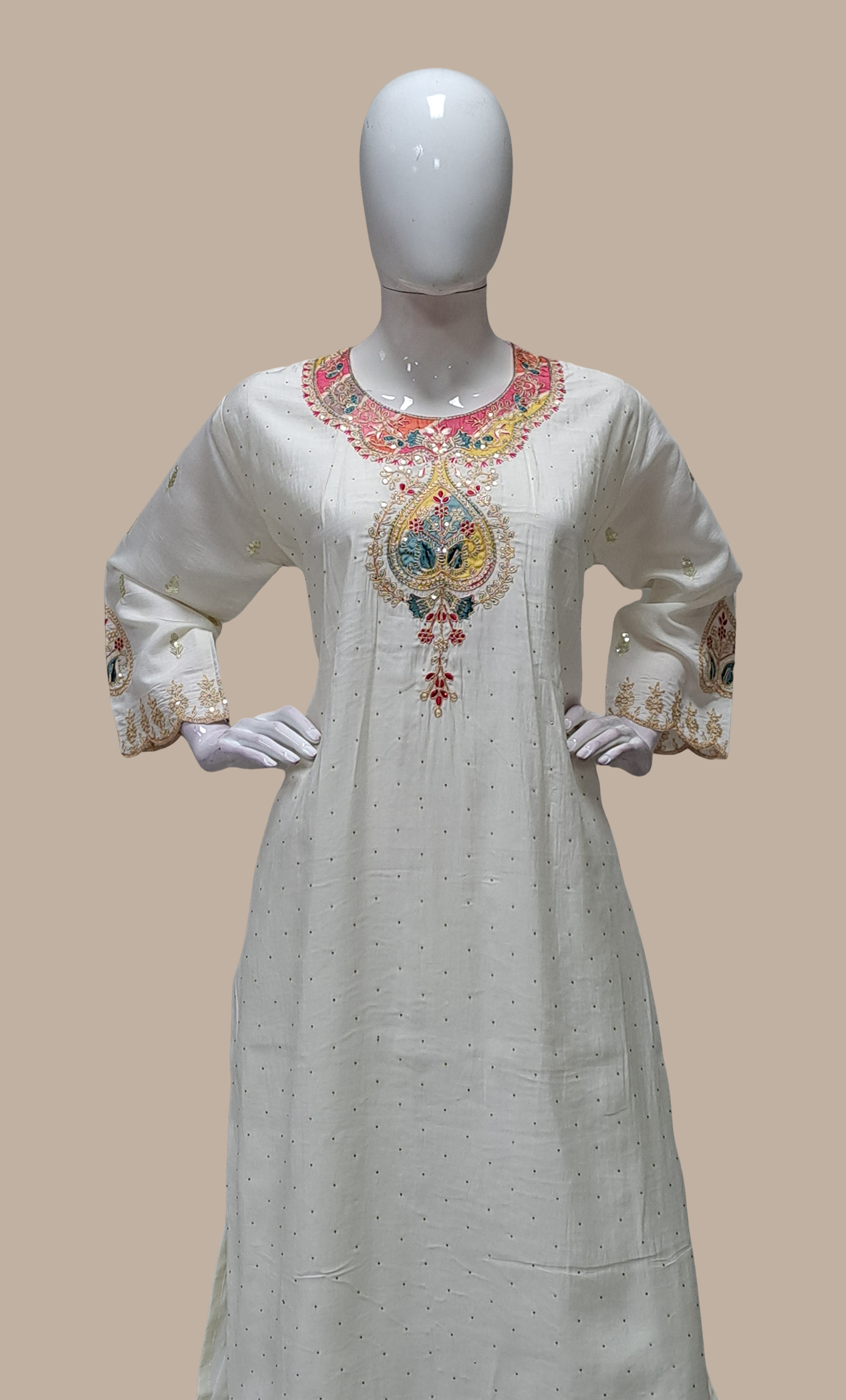 Cream Embroidered Punjabi