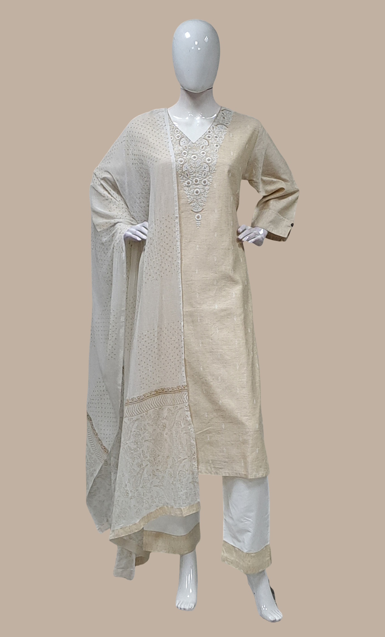 Light Biscuit Embroidered Punjabi