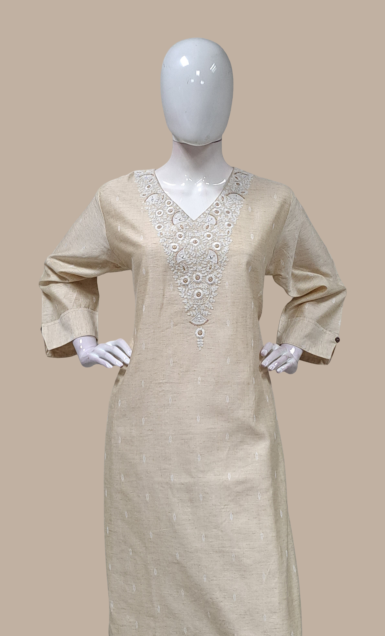 Light Biscuit Embroidered Punjabi