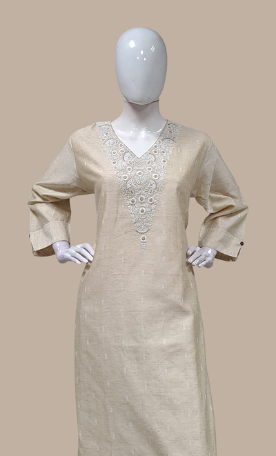 Light Biscuit Embroidered Punjabi