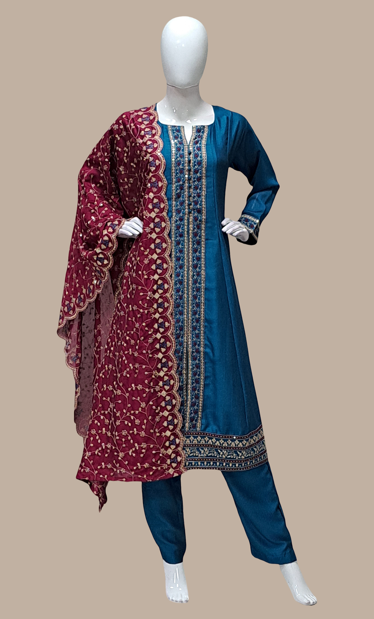 Deep Teal Embroidered Punjabi