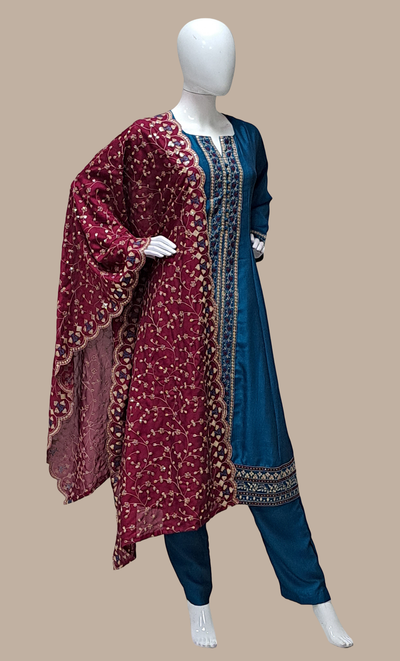 Deep Teal Embroidered Punjabi