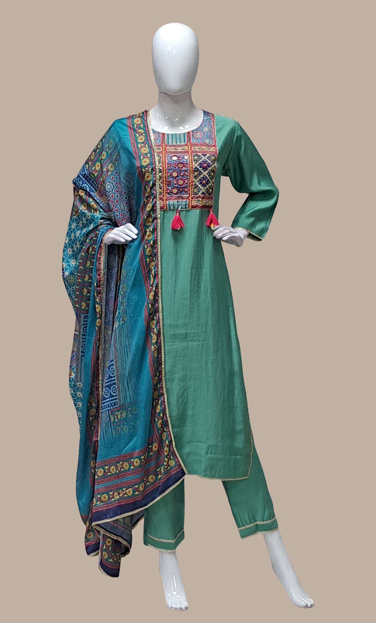 Deep Sea Green Embroidered Punjabi