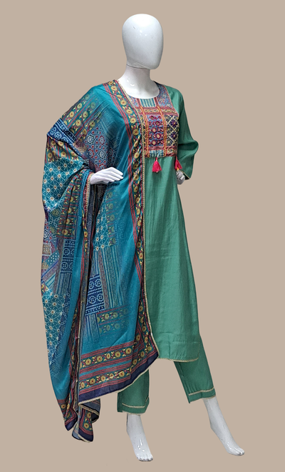 Deep Sea Green Embroidered Punjabi