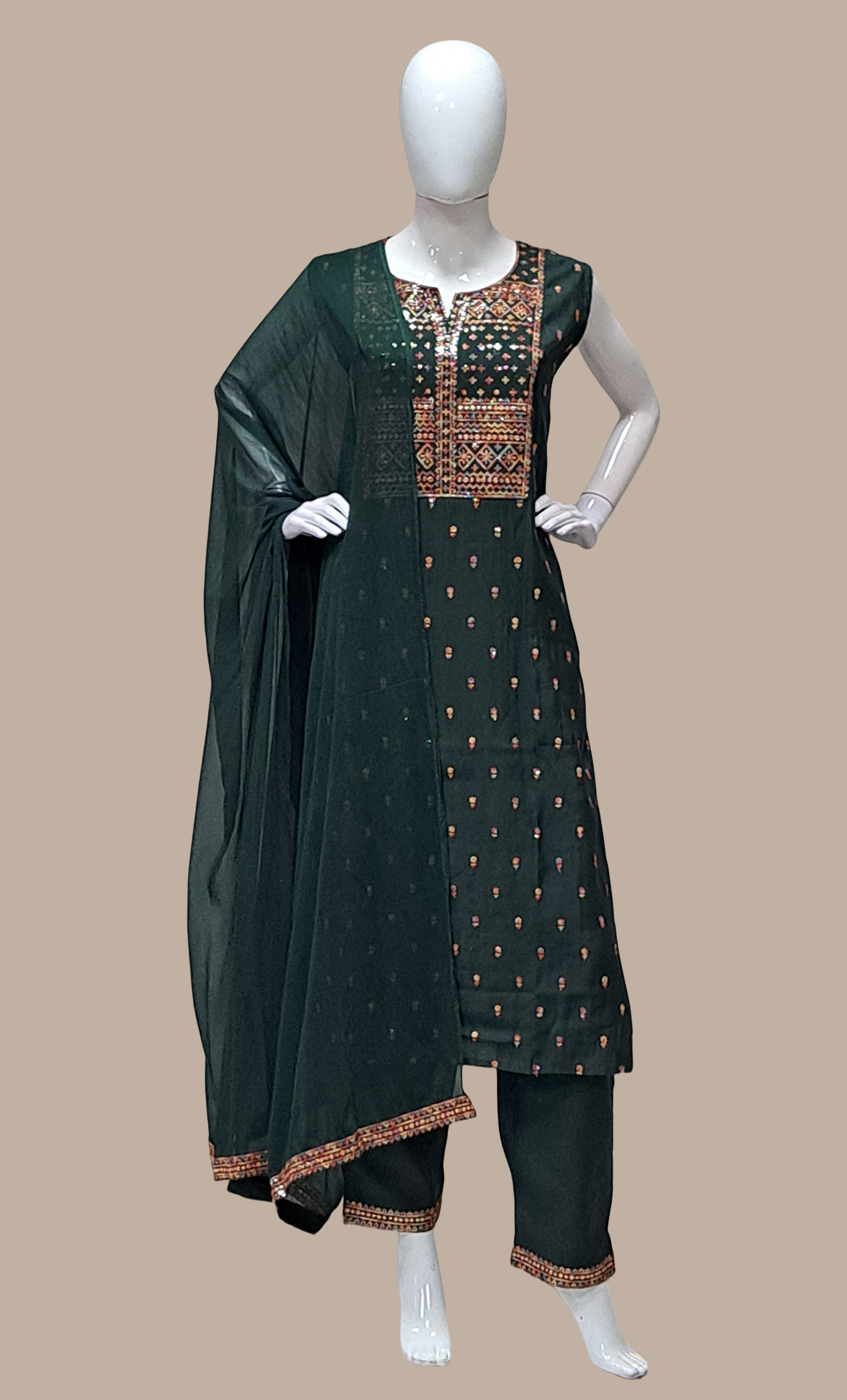 Dark Green Embroidered Punjabi