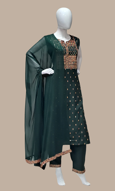 Dark Green Embroidered Punjabi