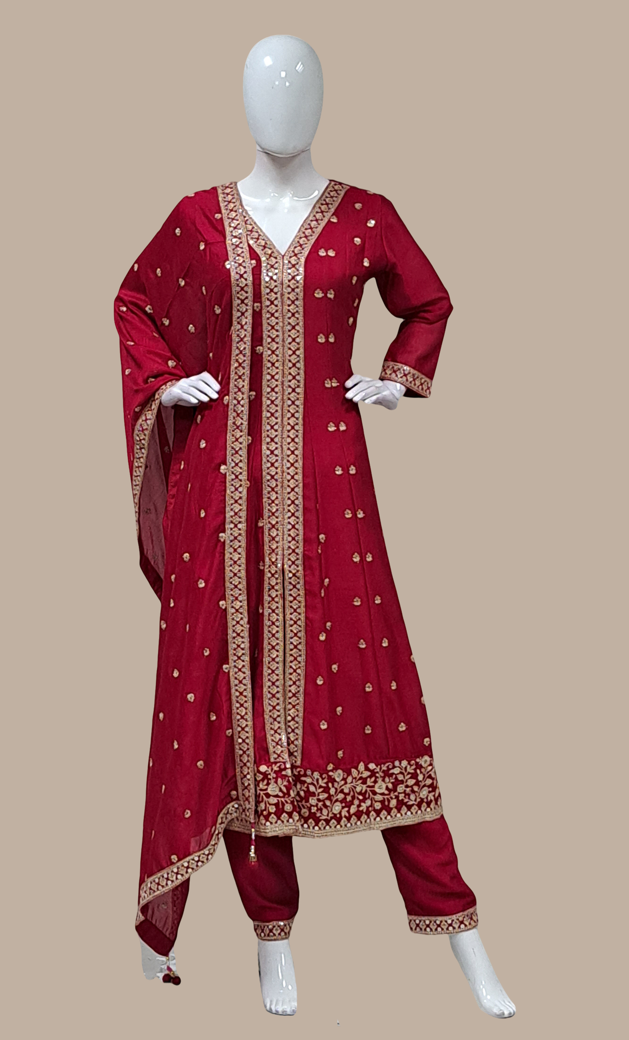 Deep Cerise Embroidered Punjabi