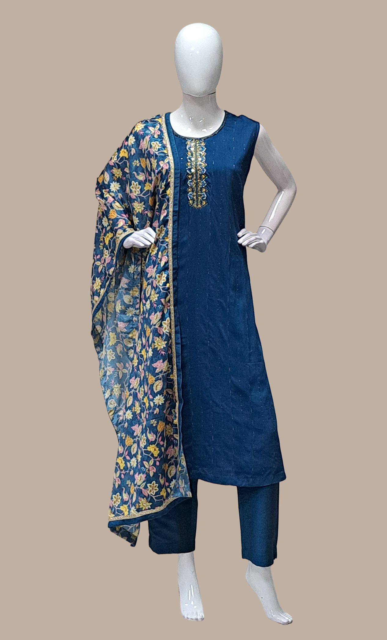 Deep Teal Embroidered Punjabi