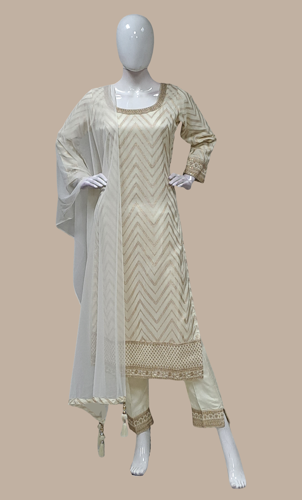 Deep Cream Embroidered Punjabi