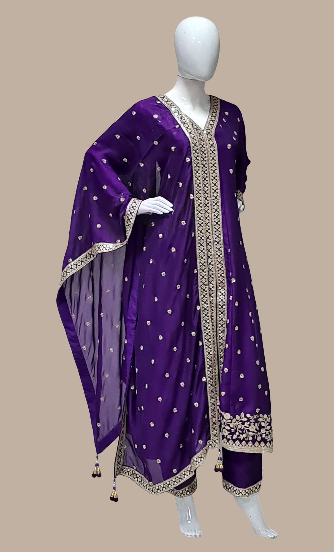 Deep Purple Embroidered Punjabi