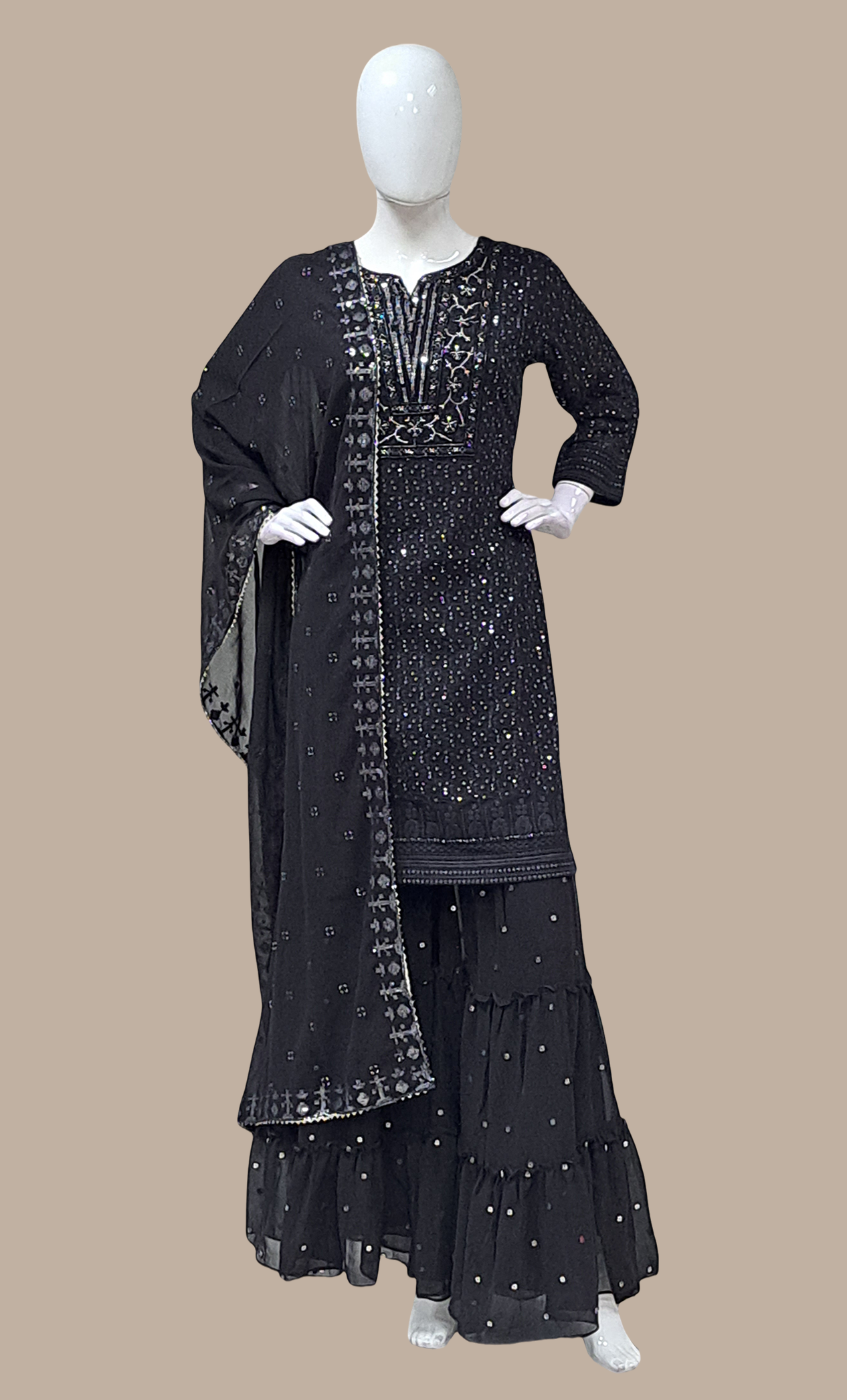 Black Embroidered Palazzo Set