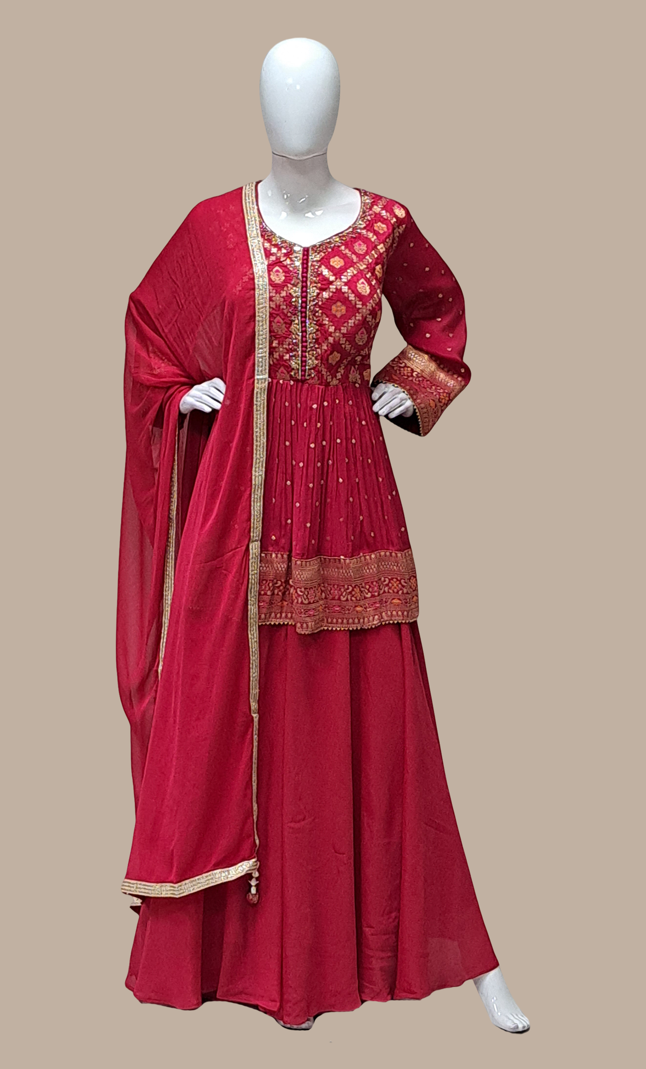 Cerise Embroidered Palazzo Set