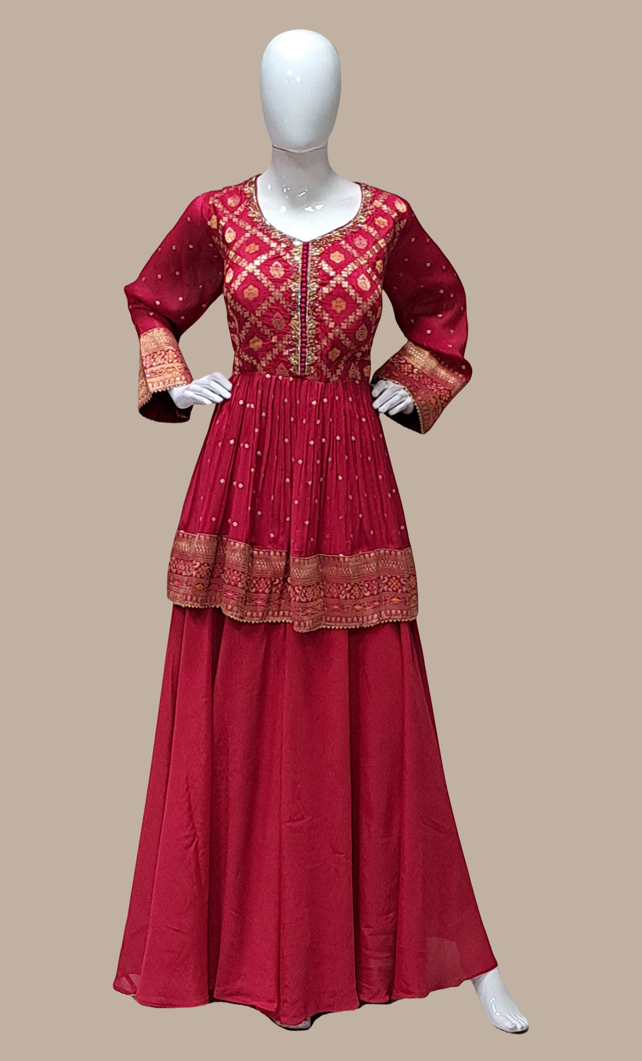 Cerise Embroidered Palazzo Set