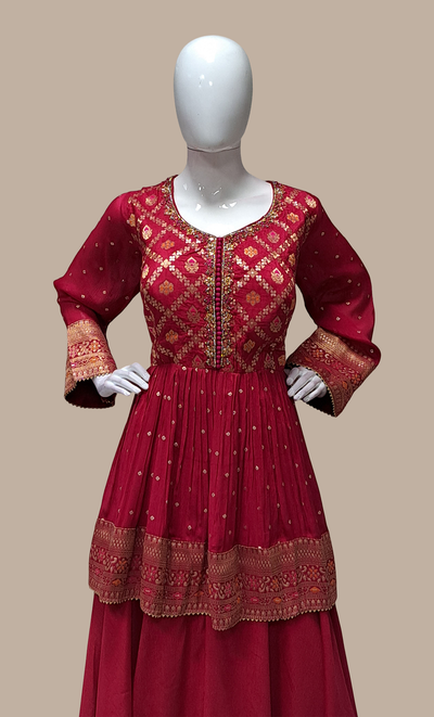 Cerise Embroidered Palazzo Set