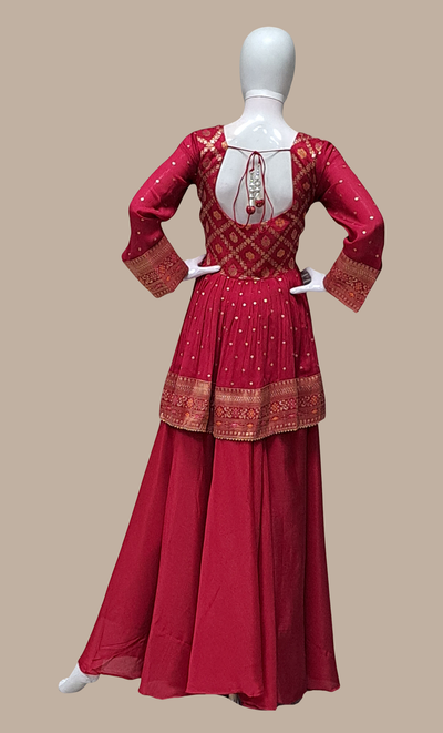 Cerise Embroidered Palazzo Set