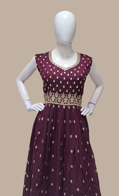 Dark Plum Embroidered Gown & Dupatta