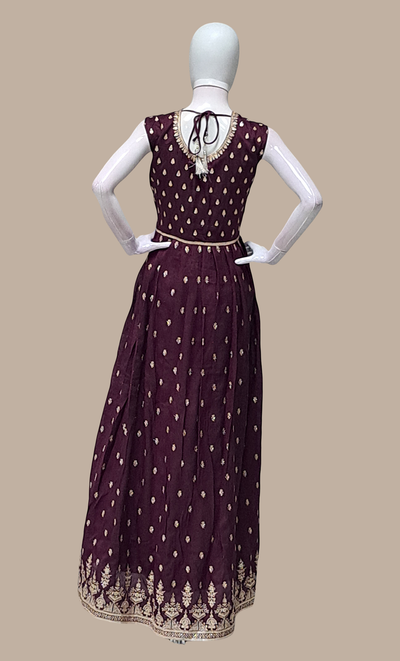 Dark Plum Embroidered Gown & Dupatta