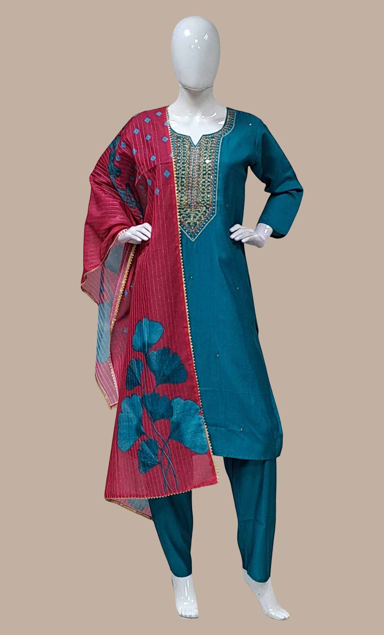 Teal Embroidered Punjabi