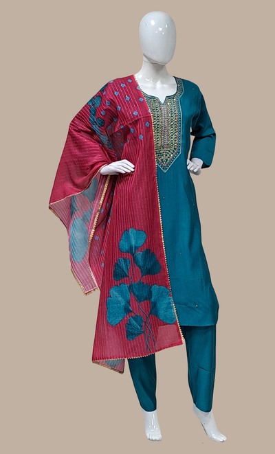 Teal Embroidered Punjabi