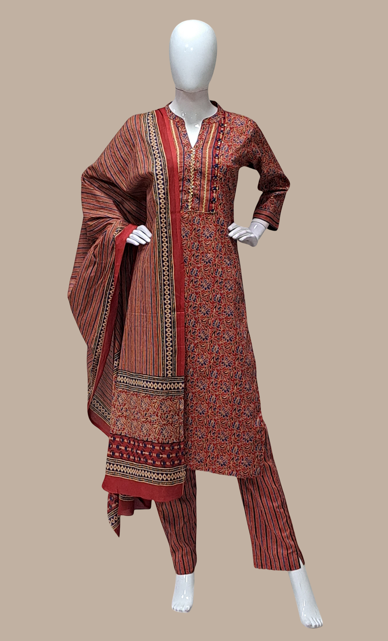 Maroon Printed Punjabi