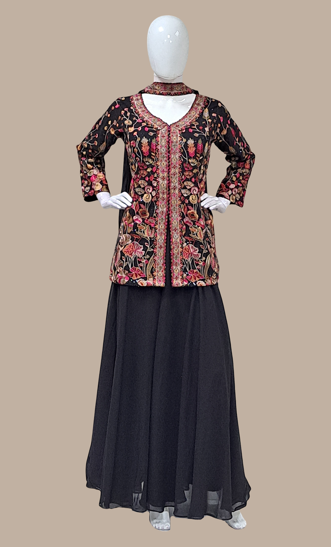 Black Embroidered Palazzo Set