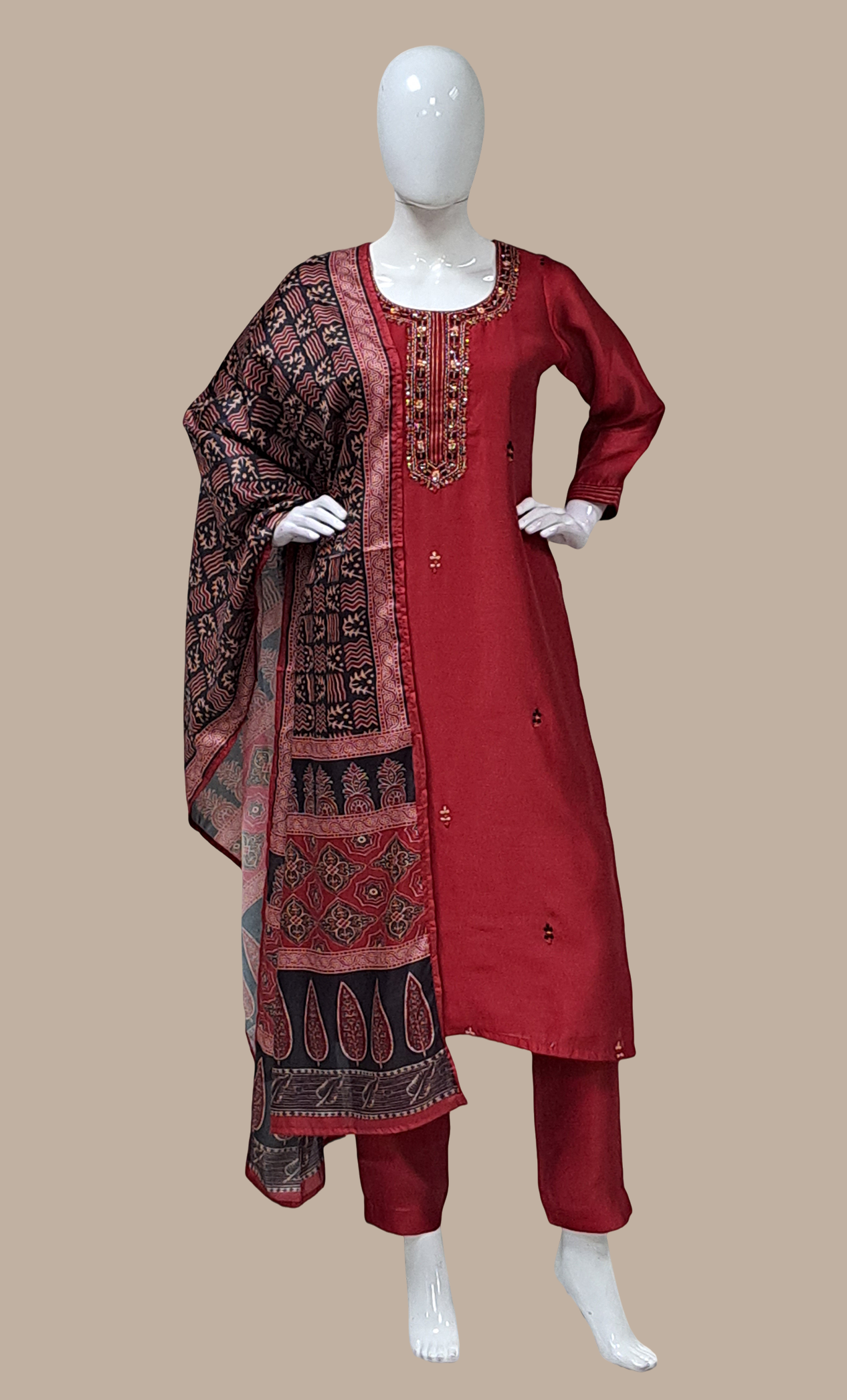 Deep Maroon Embroidered Punjabi