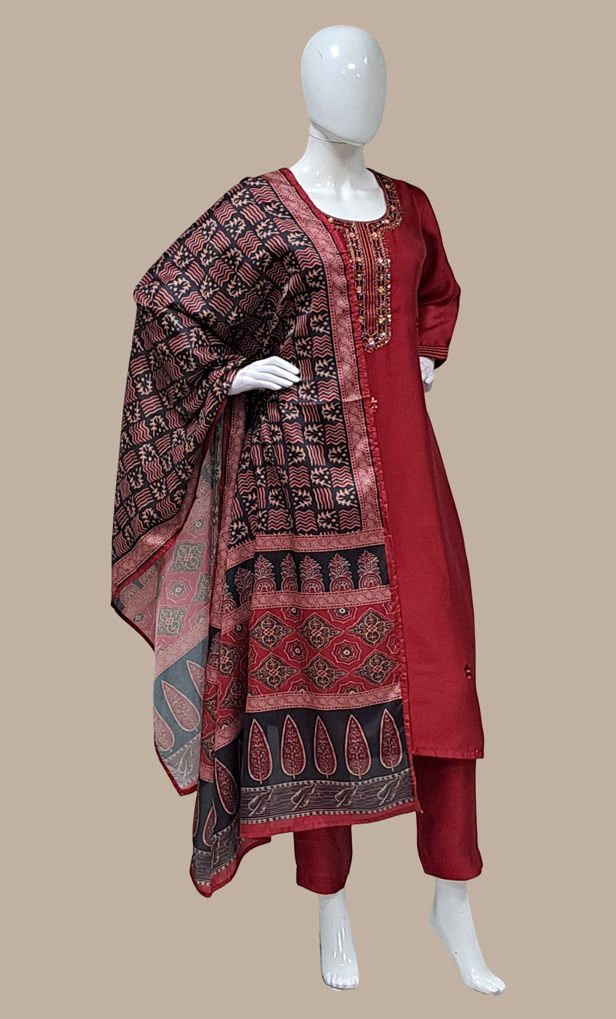 Deep Maroon Embroidered Punjabi